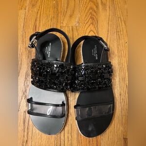 Michael Kors Collection Embellished Black Leather Sandals